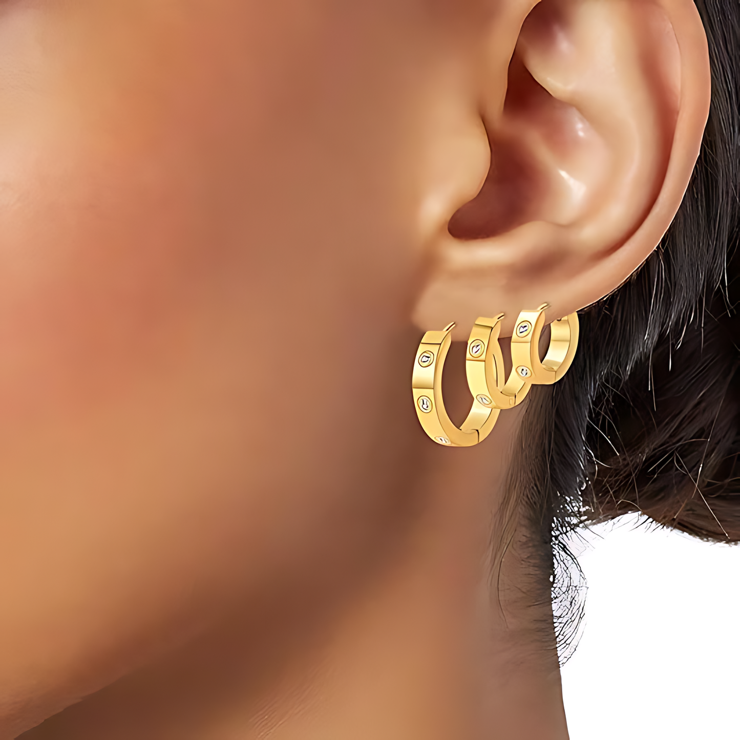18K Gold Hoop Earrings Set (3 pairs)