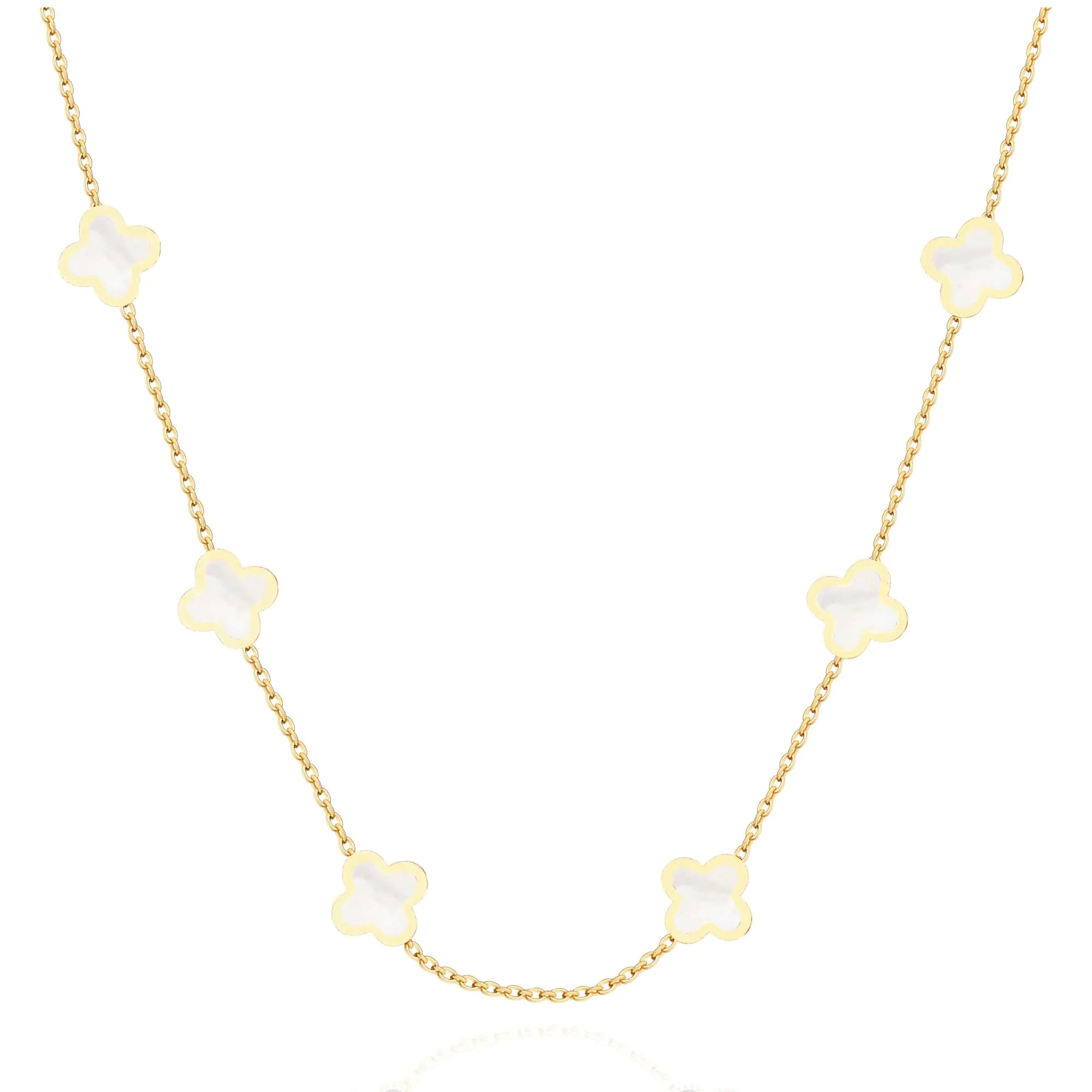 Leaf Clover Necklace for Women 18K Gold Plated Stainless Steel - Perfect gift for Mother and Daughter (Gold White)