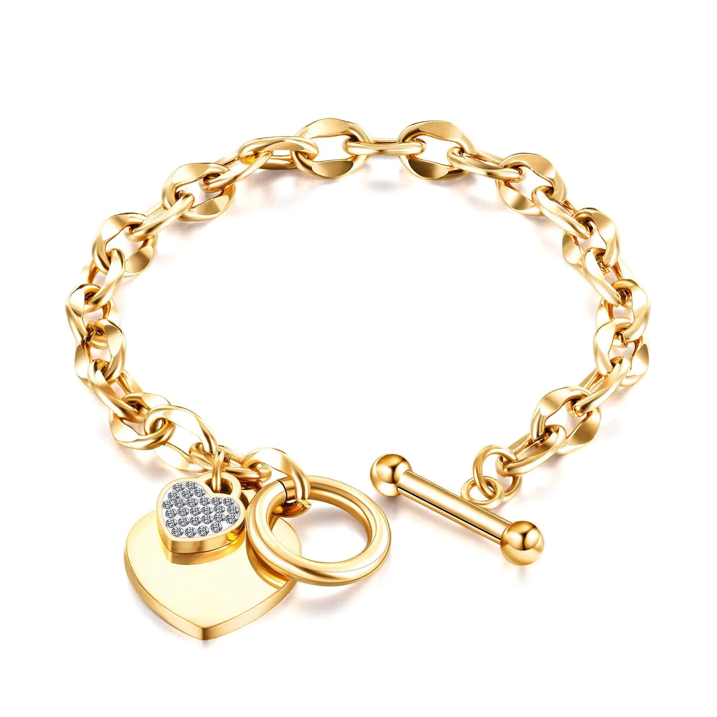 18K Gold Love Heart Charm Bracelet