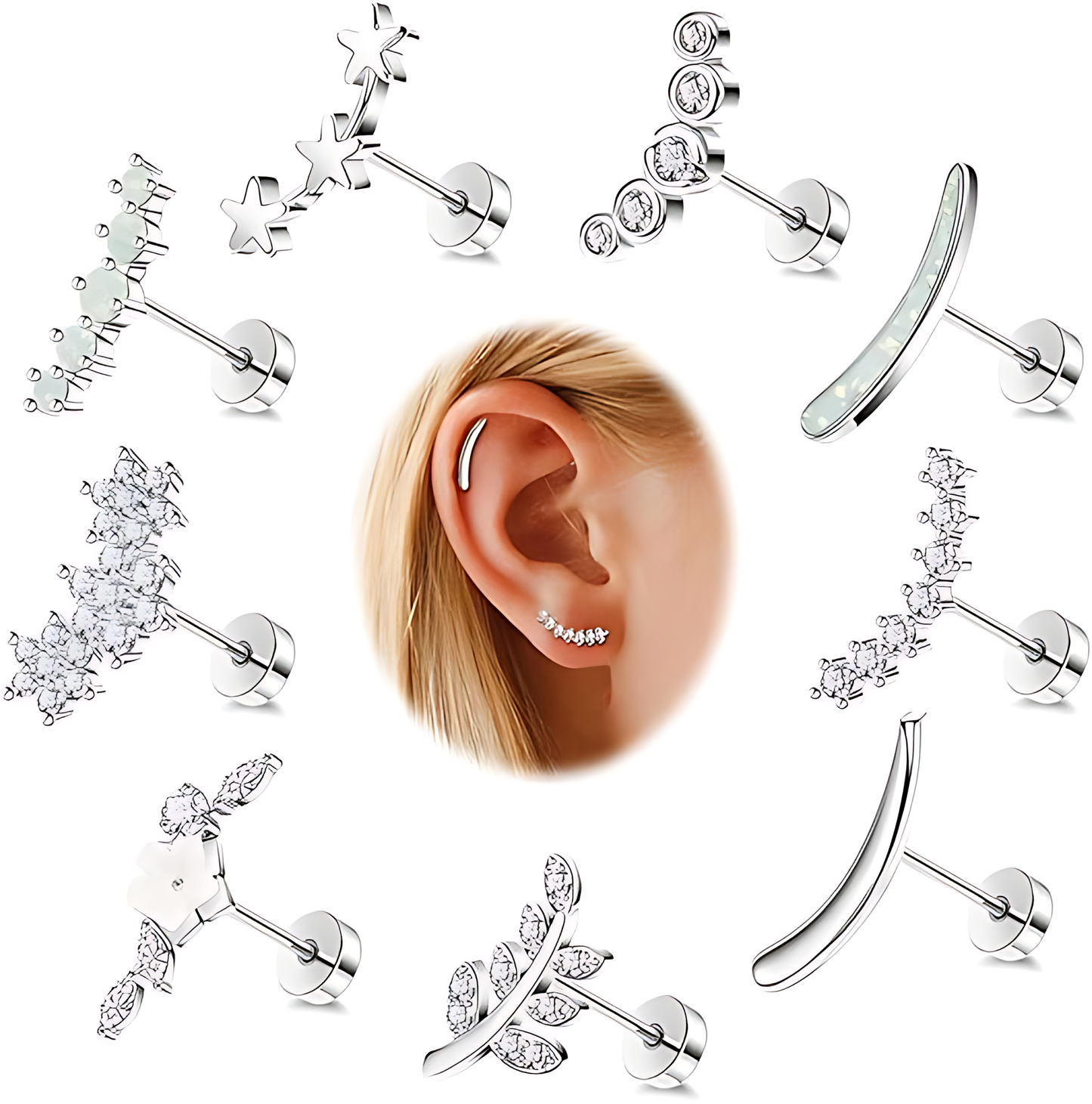 Stainless Steel Cartilage Earrings (9Pcs)