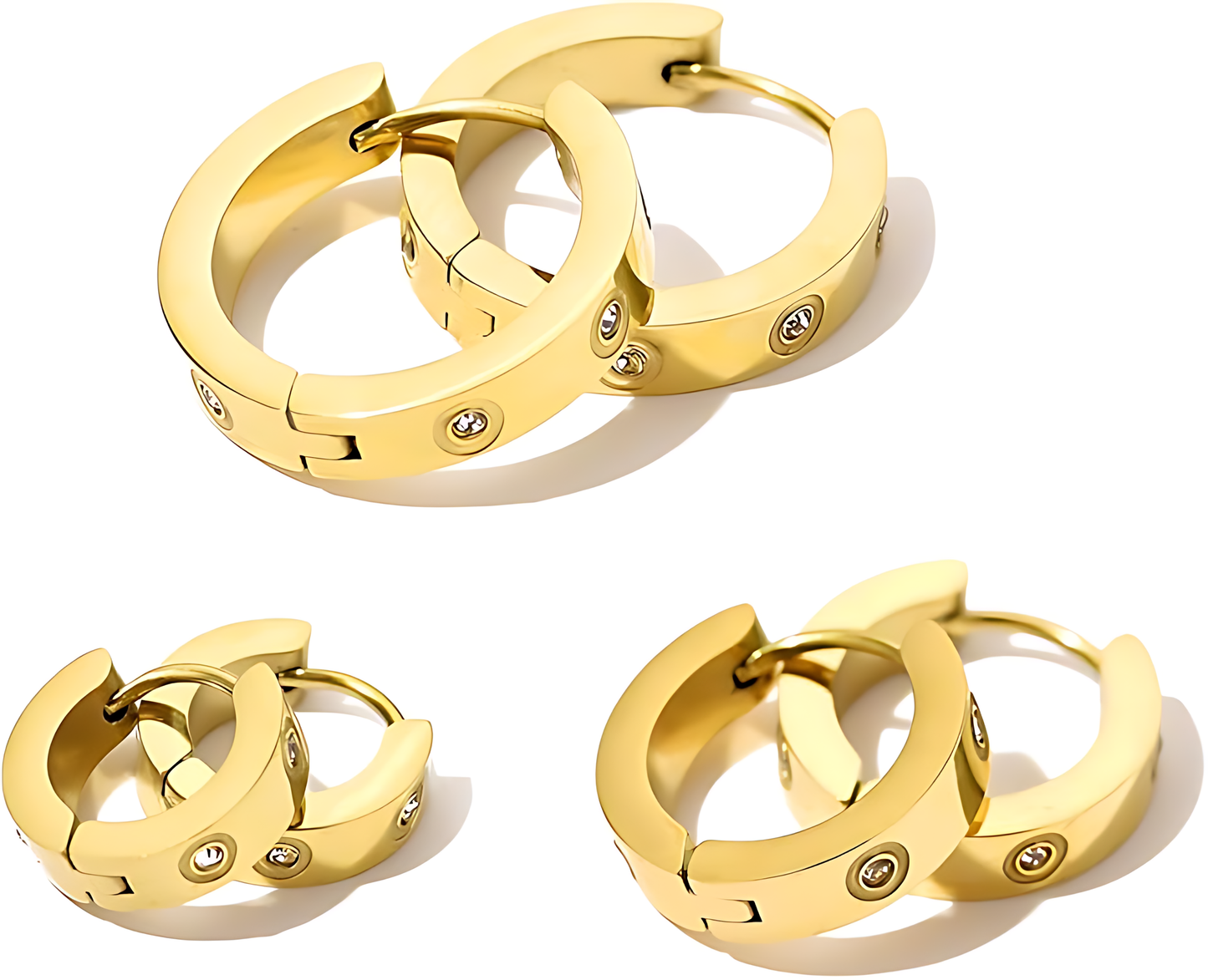 18K Gold Hoop Earrings Set (3 pairs)