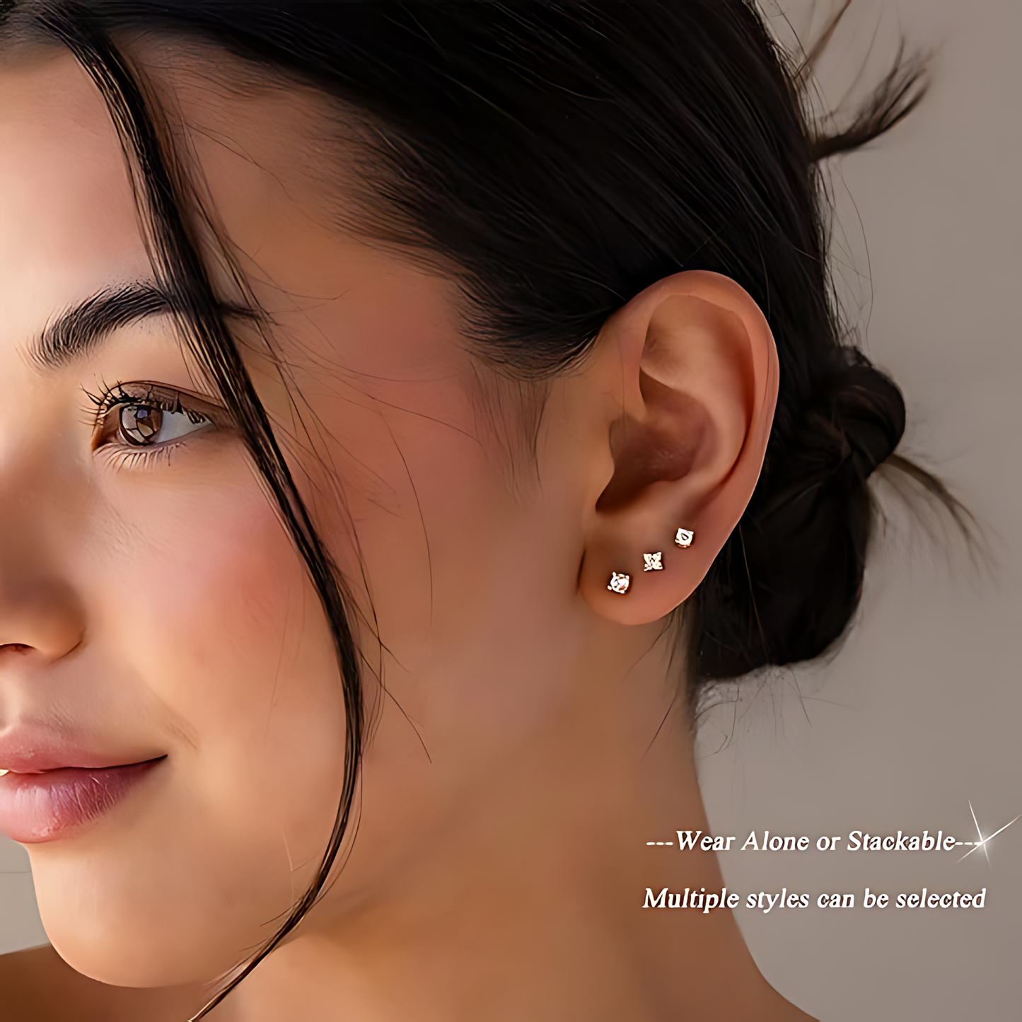 5 Pairs 14K Gold Stud Earrings Set