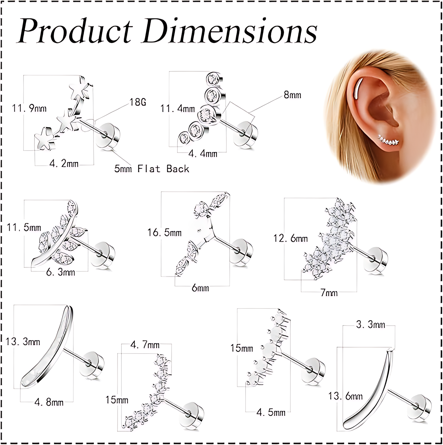 Stainless Steel Cartilage Earrings (9Pcs)