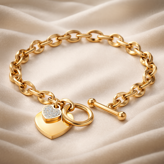 18K Gold Love Heart Charm Bracelet