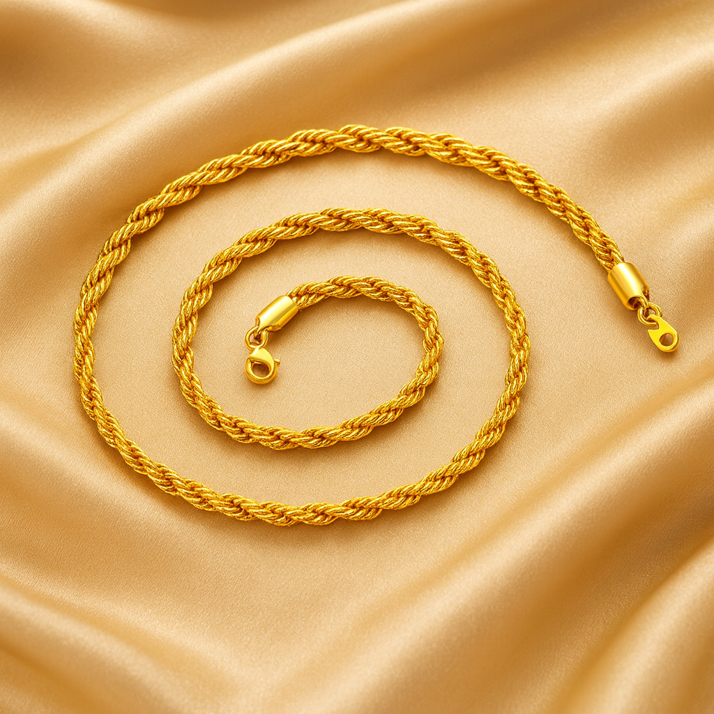 18K Gold Rope Chain Necklace